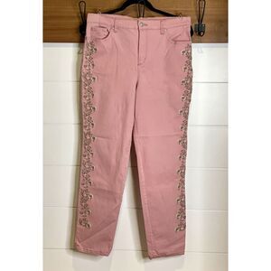 Gloria Vanderbilt Pink Floral Embroidered Pants Cottage Core Women's 12 Petite